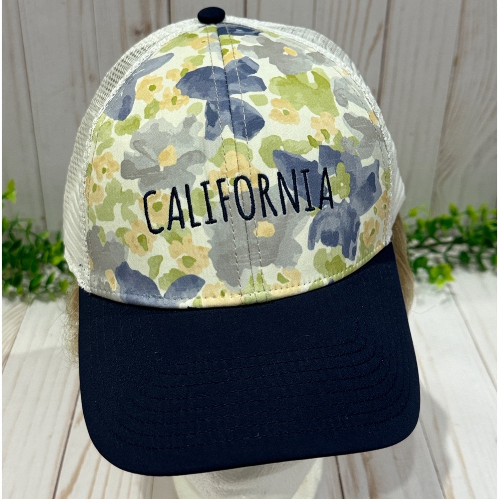 The Game “California” Navy & Yellow Floral Hat NWT